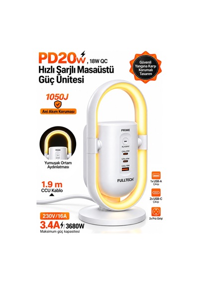 Exenar - Beyaz - Masaüstü Priz Ve Şarj İstasyonu 20w Type-c Pd 18w Usb Hızlı Şarj Led Lamba Çoklu Priz Ünitesi 1.9m 1.9 M Exenar - Beyaz - Masaüstü Priz Ve Şarj İstasyonu 20w Type-c Pd 18w Usb Hızlı Şarj Led Lamba Çoklu Priz Ünitesi 1.9m 1.9 M