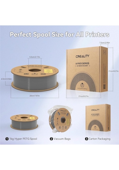 Creality Hyper Petg Gri Filament 1.75mm 1kg - Urhanshop Gönderimli