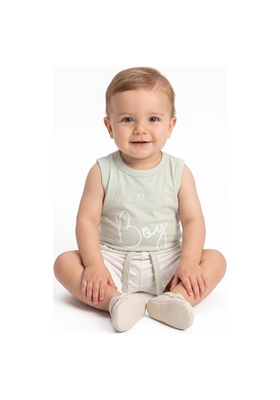 Bebegen Erkek Bebek Ekru Yeşil Mamas Boy Yazılı Şortlu 2'li Takım