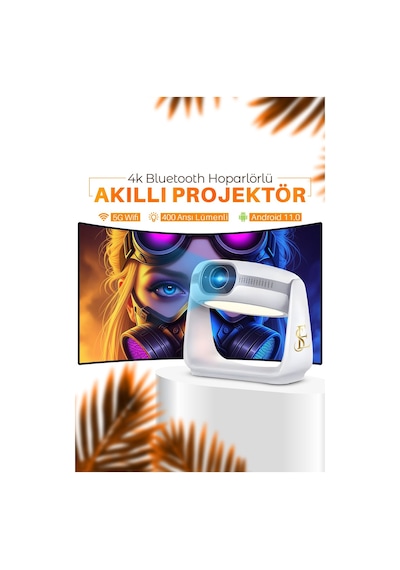Bluetoothlu Android 4k Görüntülü Hoparlörlü Taşınabilir Sinema Projektörü