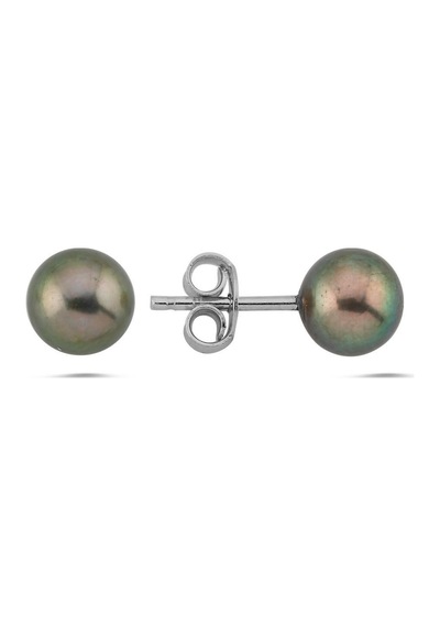 6,5 Mm Siyah İnci Küpe Gold