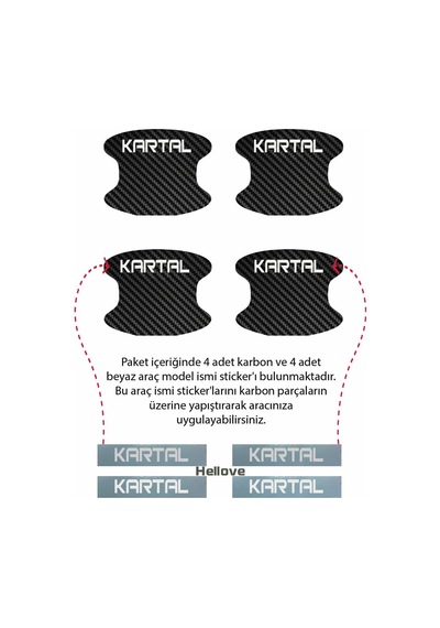 Oto Araç Kapı Kolu Koruyucu Boya Çizik Önleyici Karbon Tofaş Kartal Uyumlu Beyaz Kartal Yazılı