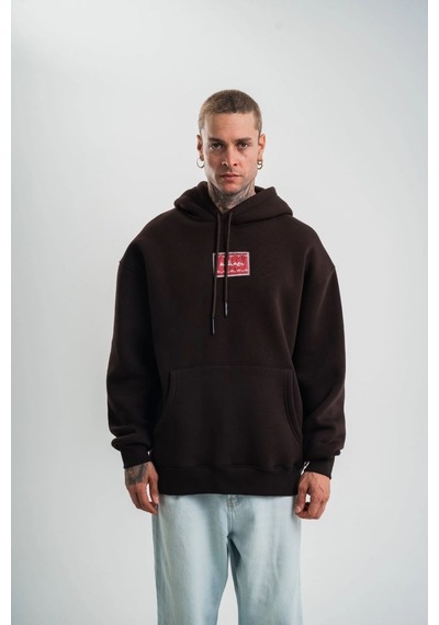 Mbb E-ticaret Erkek Nakışlı Kapüşonlu Oversize 3 İplik Pamuklu Sweatshirt Hoodie - Siyah