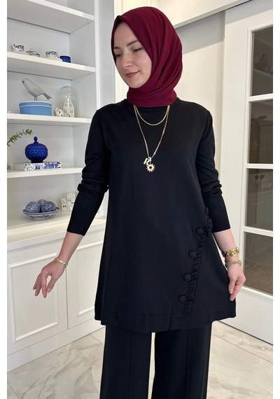 Rabia Şamlı Feryal Pantolonlu Triko Takım Siyah Normal