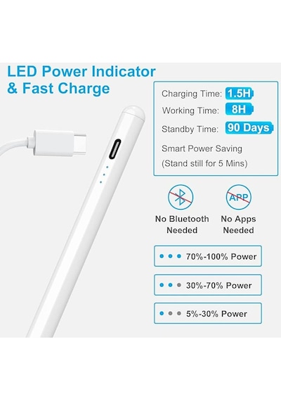 Apple Uyumlu iPad  10.2 2021 9.nesil Avuç Içi Algılamayan Stylus Kalem 3 Adet Yedek Uç Dahil