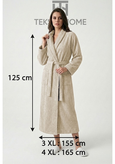 %100 Pamuklu Unisex Bornoz Şalyaka Cepli Büyük Beden 3xl 4xl Erkek Kadın Bornoz Kahve