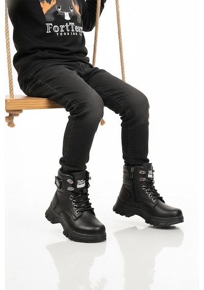 Siyah İçi Polarlı Kaymaz Taban Unisex Çocuk Bot 24035 F Siyah