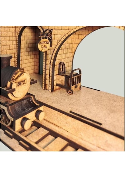 Algwooddesign Platform 9¾ Tren İstasyonu Ahşap Maket, 143 Parça Dıy Minyatür Tren İstasyonu Mod