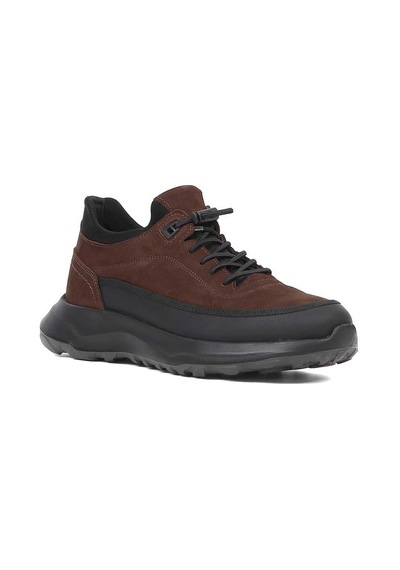 Erkek Kahverengi Nubuk Siyah Deri Sneaker