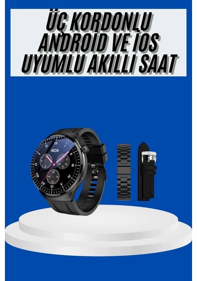 Mey İthalat Amoled Ekran Akıllı Saat Üç Kordonlu İos Android Uyumlu