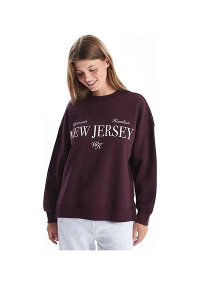 LC Waikiki Lcw Vision Mürdüm Bisiklet Yaka Baskılı Oversize Kadın Kalın Sweatshirt Plum LC Waikiki Lcw Vision Mürdüm Bisiklet Yaka Baskılı Oversize Kadın Kalın Sweatshirt Plum