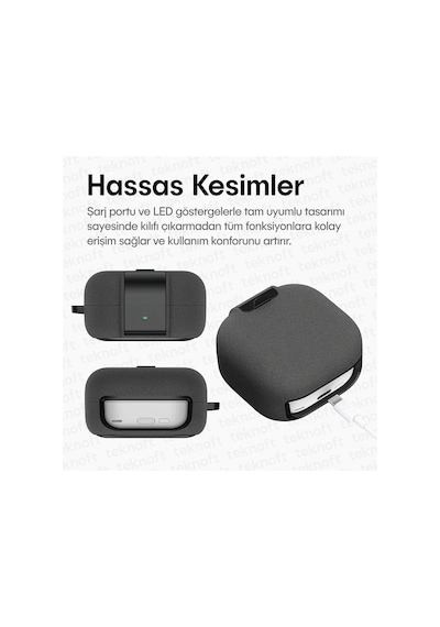 Samsung Galaxy Buds 4 Pro Ve Buds 4 İle Uyumlu Mandallı Kapak Kilit Sistemli Kumlanmış Mat Dokulu Darbelere Dayanıklı Hibrit Kılıf Gri, Galaxy Buds 4 Pro/4