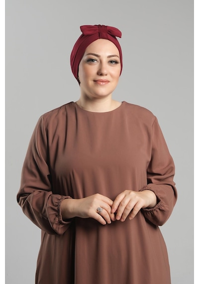 Hürrem Bone Bordo Pratik Hazır Geçmeli Fiyonklu Bone Sandy Çift Taraflı Çapraz 3007b 16 Bordo