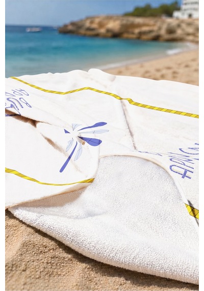 Akdeniz İtalyan Temalı Plaj Havlusu - Beyaz Sarı Modern Marine Hızlı Kuruyan Mikrofiber Havlu Yağmur Menekşe