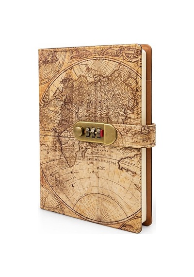 Şifreli Vintage Dünya Haritası Desenli Defter Arkadaş Hediyesi Kişisel Ajanda Nostalji Tutkunu Çok Renkli