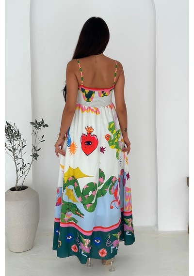 Asprin Fashion İthal Krep Kumaş Kare Yaka Elbise Desenli Desenli