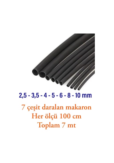 Maasco Isıyla Daralan Makaron Kablo Seti 7 Çeşit Herbiri 100 CM (7 M Toplam)