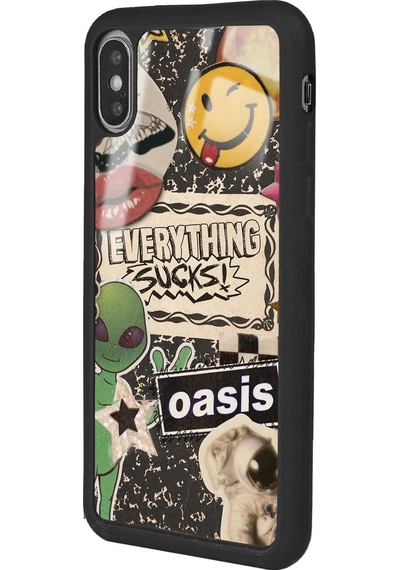 Apple Uyumlu iPhone X - Xs Retro Sticker Tasarımlı Glossy Telefon Kılıfı Çok Renkli