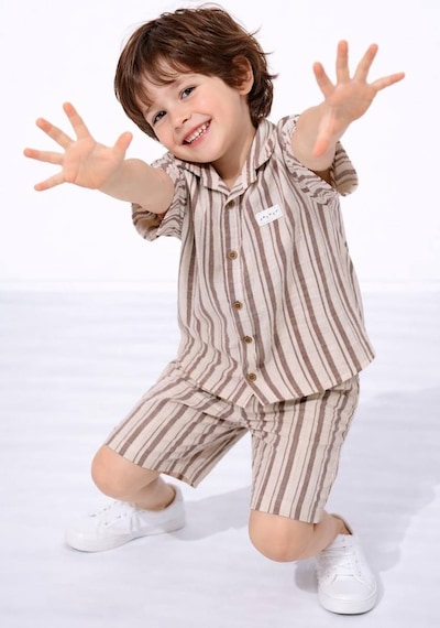 Miniko Kids Erkek Çocuk Çizgili Gömlekli Müslin Şortlu Takım Kahverengi