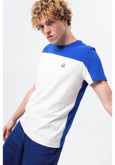 Benetton Bnt-m20480-23y Erkek T-shirt Bnt-m20480-r1165 Mavi - Beyaz