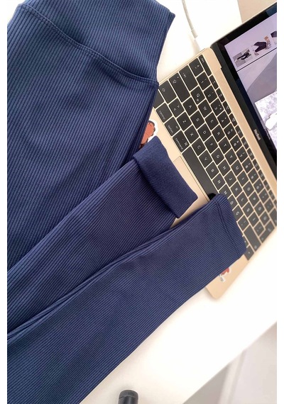 Mine Tan Butik Fitilli İçi Şardonlu Toparlayıcı Kadın Tayt - Lacivert