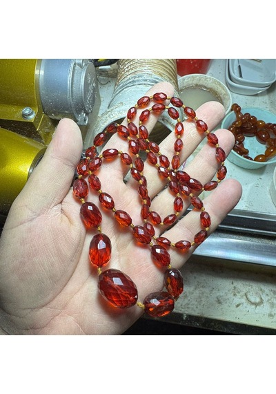 Osmanlı Ateş-i Kehribar Kolye 41habbe 6x9.5mm Tesbih -cafer Koç Usta İşi Kırmızı