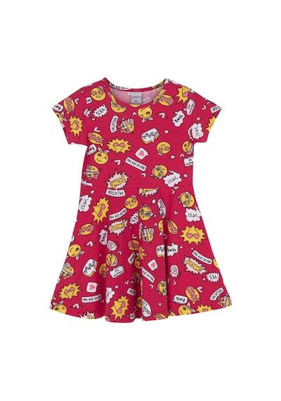 Lovetti Kız Çocuk So Cool Desen Kısa Kol Kloşe Etek Elbise 5910-127 Çok Renkli