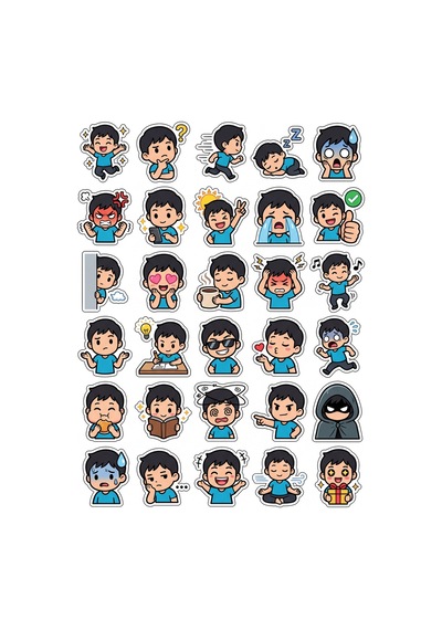 30 Adet Eğlenceli Chibi Karakter Sticker Seti - Laptop Telefon Defter Çok Renkli