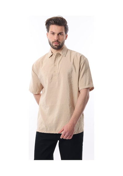 Madmext Bej Oversize Rahat Kesim Kısa Kollu Gömlek 6744