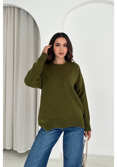 Femelle Kadın Haki Standart Beden Oversize Basic Triko Kazak - 357bnd
