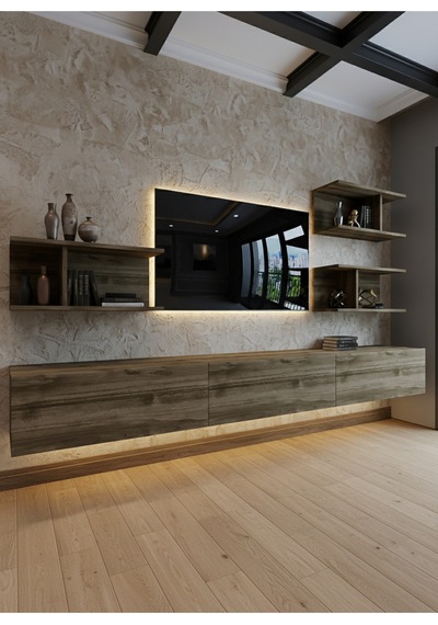 Resital Ledli Duvara Monte Tv Sehpası - Ceviz - W6011-2 Ceviz