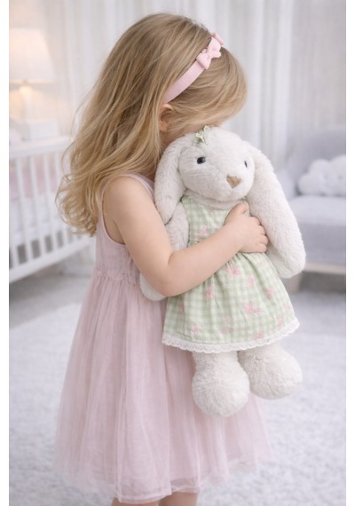 Elbiseli Beyaz Tavşan Peluş Oyuncak 45 Cm 001 - Beyaz