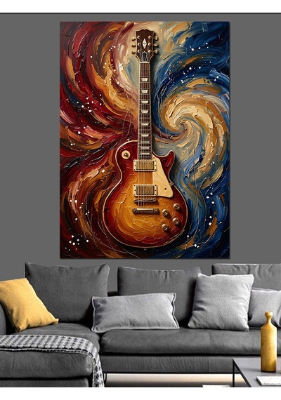 Alevli Gitar Ve Girdap Dekoratif Kanvas - Mdf Ahşap Tablo