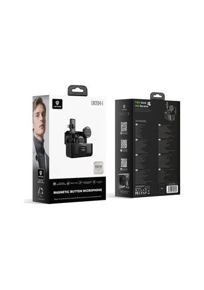 Lenyes Lm204-l Akıllı Gürültü Engelleyici Lightning Bağlantılı Kablosuz Yaka Mikrofonu Siyah