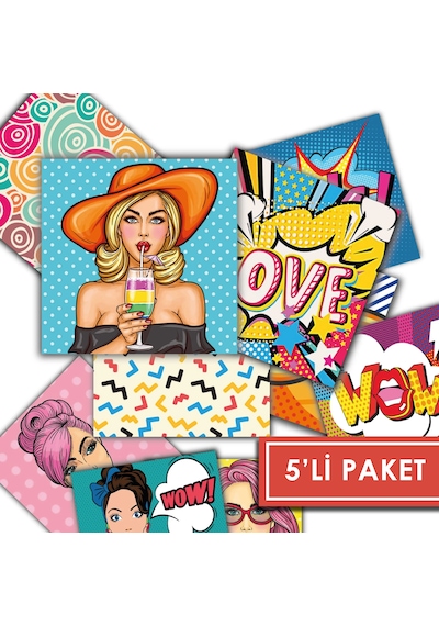 Kendinden Yapışkanlı Karma Pop Art Desenli Pvc Karo 20x20 Cm 5 Li Paket