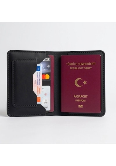 Parla Leather Pasaport Cüzdanı Kılıfı Kişiye Özel V3 Hakiki Gerçek Deri Kılıf Kadın Erkek SİYAH