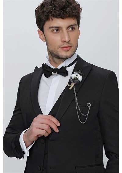 İmza Siyah Armürlü Kırlangıç Yaka Tam Astar Yelekli 6 Drop Slim Fit Dar Kesim Smokin Damatlık 1001225178-Siyah İmza Siyah Armürlü Kırlangıç Yaka Tam Astar Yelekli 6 Drop Slim Fit Dar Kesim Smokin Damatlık 1001225178-Siyah
