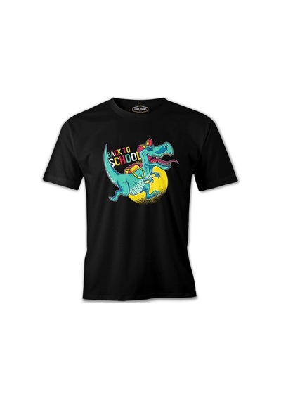 Dinosaur Running Back To School Siyah Erkek Tshirt 001