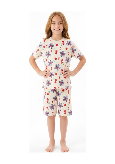 Modanino Kız Çocuk %100 Pamuk Pijama Takımı 8-13 Yaş 12697ıs Ekru