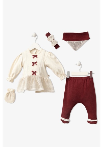 Minizeyn 0/3 Ay Kız Olivia 5'li Set Krem - Kırmızı