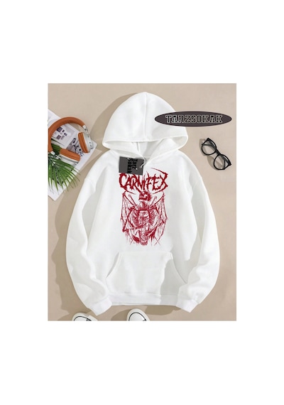 Tarzsokak Kapşonlu Sweatshirt Beyaz Carnifex Özel Tasarım