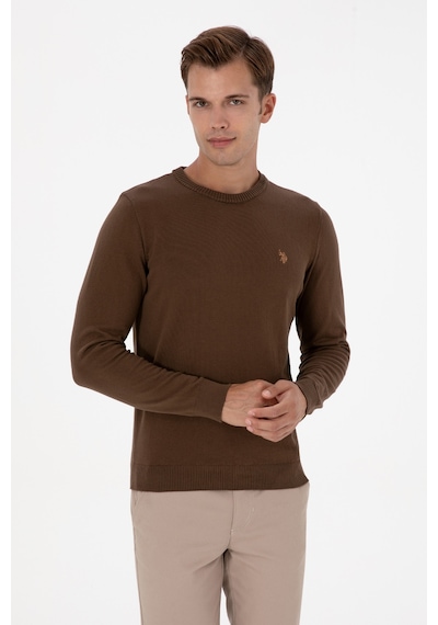 U.S. Polo Assn. Erkek Slim Fit Bisiklet Yaka Kahverengi Basic Kazak 50313713-VR029