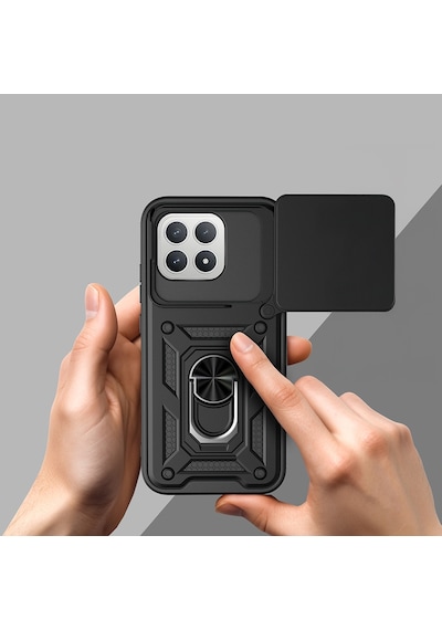 Maks Technology Poco F8 Pro Kılıf Magnetik Standlı Kamera Korumalı Mkst Sürgülü Vega Kapak - Siyah