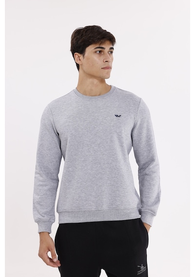 Rowinger Göğüs Logolu Bisiklet Yaka Rahat Kalıp Mevsimlik Sweatshirt Grey
