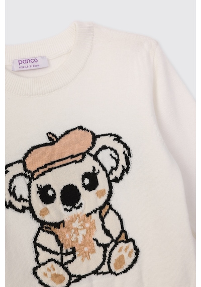 Panço Kız Bebek Koala Desenli Triko Ekru Kazak Krem 2621GB18002