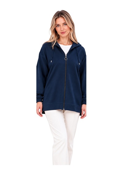 Fiolin Kristal 2 İplik Salaş Fermuarlı Sweatshirt Lacivert