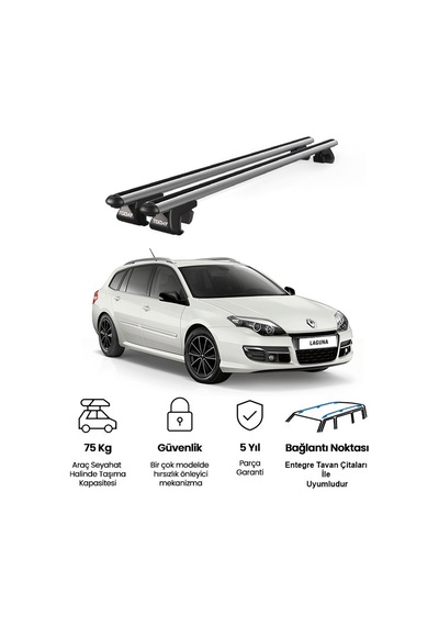 Venüs Renault Laguna Station Wagon 2000-2015 Uyumlu Gri Ara Atkı Port Bagaj Tavan Barı