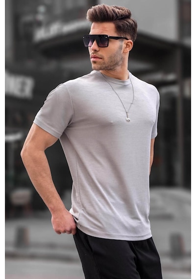 Madmext Boyalı Gri Regular Fit Basic Erkek Tişört 6069 Boyalı Gri