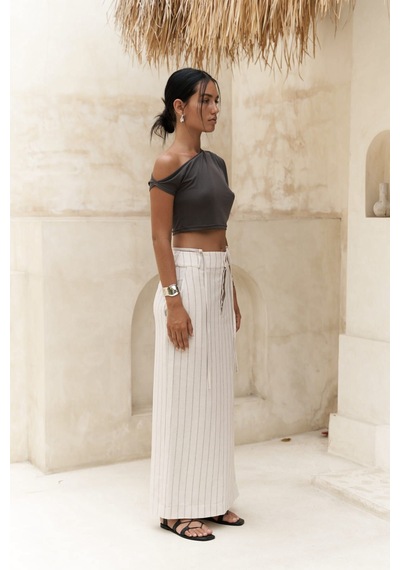Mai Collection Mai Studios Co. Arya Füme Çizgili Bej Etek Füme