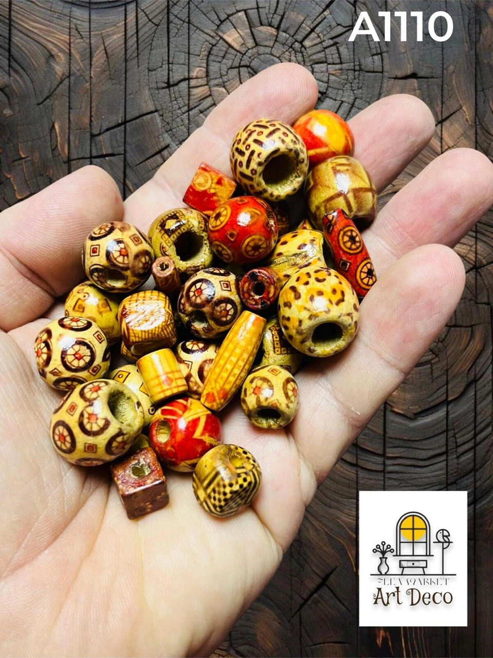 Ahşap Boncuk 50 Gram Ort 70-80 Adet Farklı Desen-farklı Ölçü-karışık-tahta-aksesuar-renkli